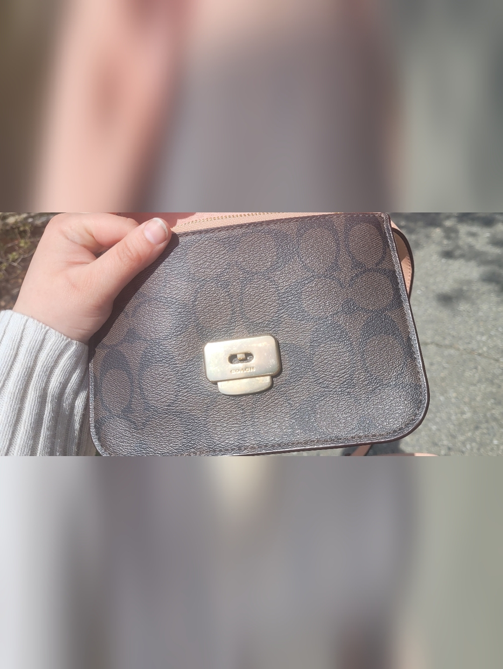 Coach Brown Signature Crossbody with Pink Strap - Picture 6 of 10
